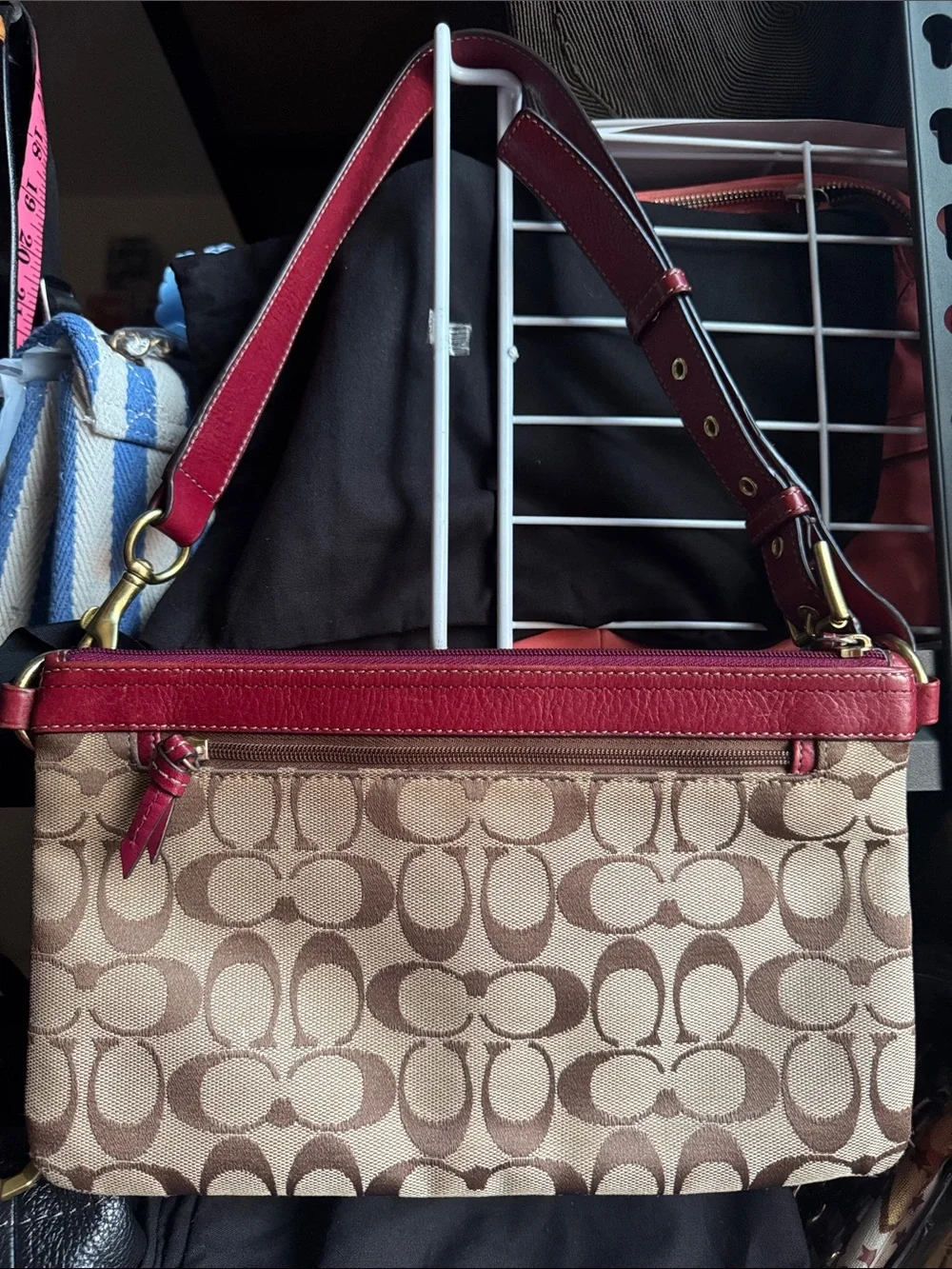 Coach Signature Canvas with red leather trim